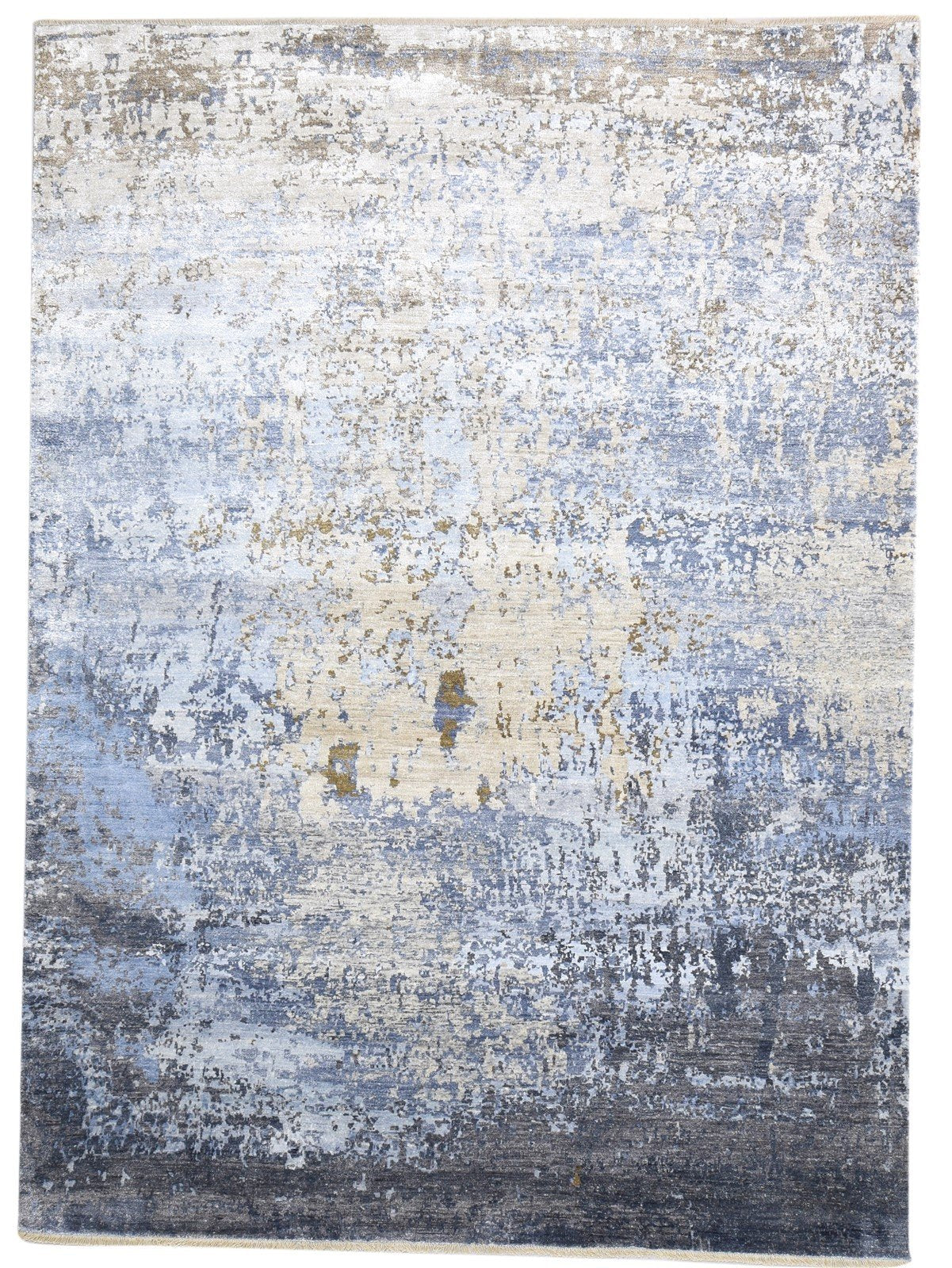 7' X 10' Rug Silk Blue Modern Hand Knotted Indian Abstract Large Carpet 