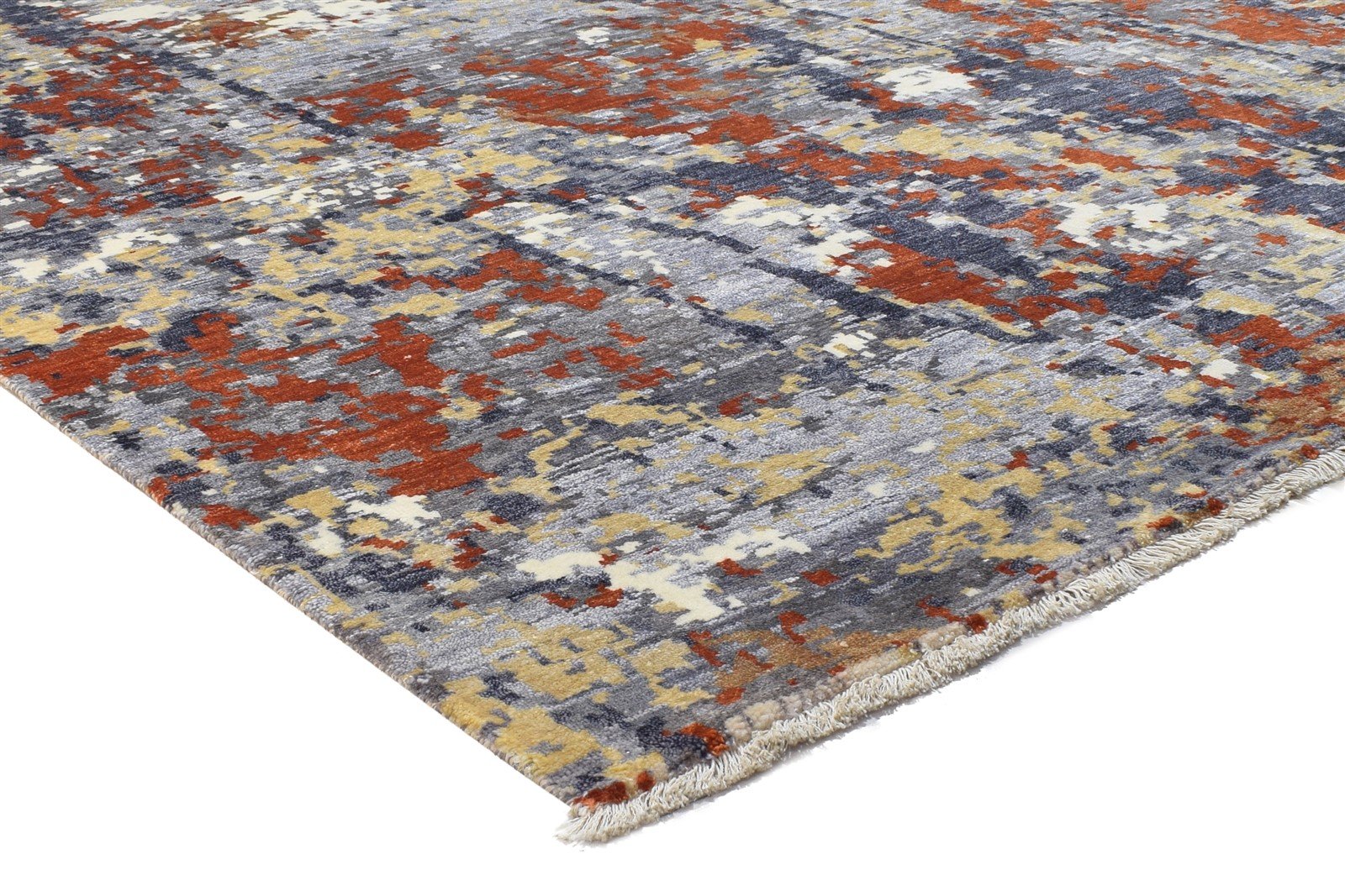 Grey Silk Rug 8' X 10' Modern Hand Knotted Indian Abstract Large Carpet 