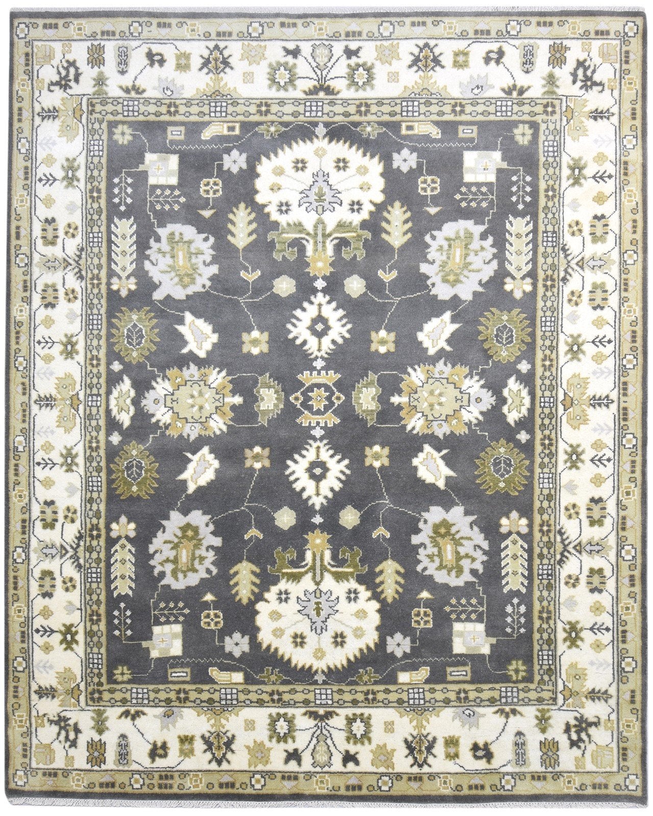 Wool Charcoal Rug 8' X 10' Persian Hand Knotted Oushak Oriental Large Carpet 