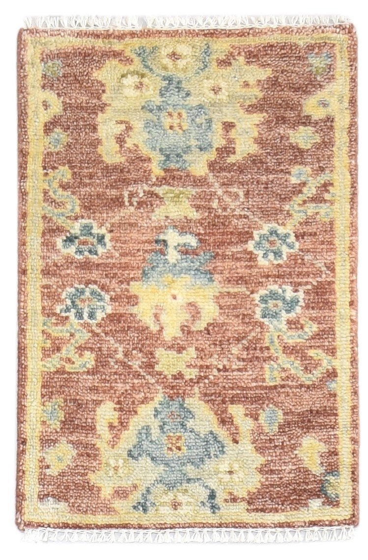 Hand Knotted Rust Wool Rug 2' X 3' Persian Oushak Oriental Small Carpet 