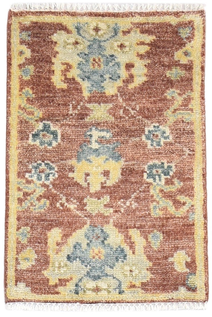 Rust Wool Rug 2' X 3' Persian Hand Knotted Oushak Oriental Small Carpet 