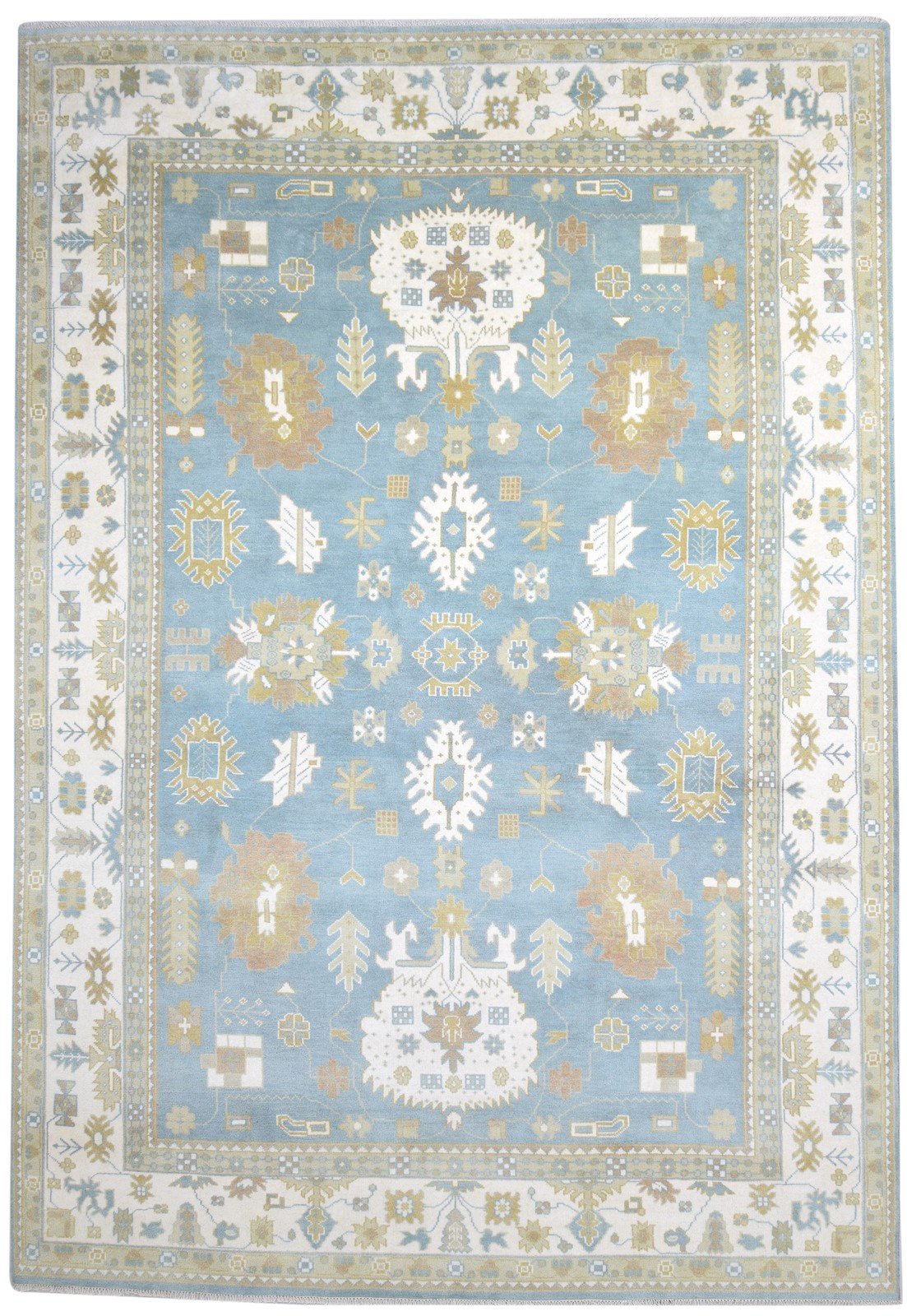 10' X 14' Rug Wool Blue Persien Hand Knotted Oushak Oriental Extra Large Carpet 