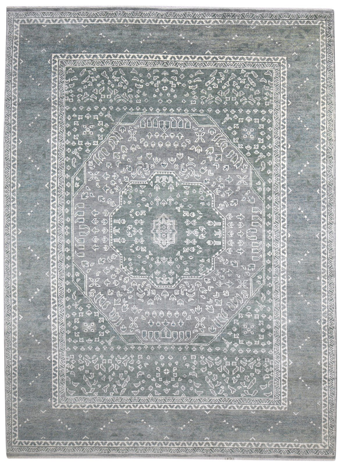 100% Wool Dark Grey Rug 10X14 Persien Hand Knotted Khotan Oriental Extra Large 