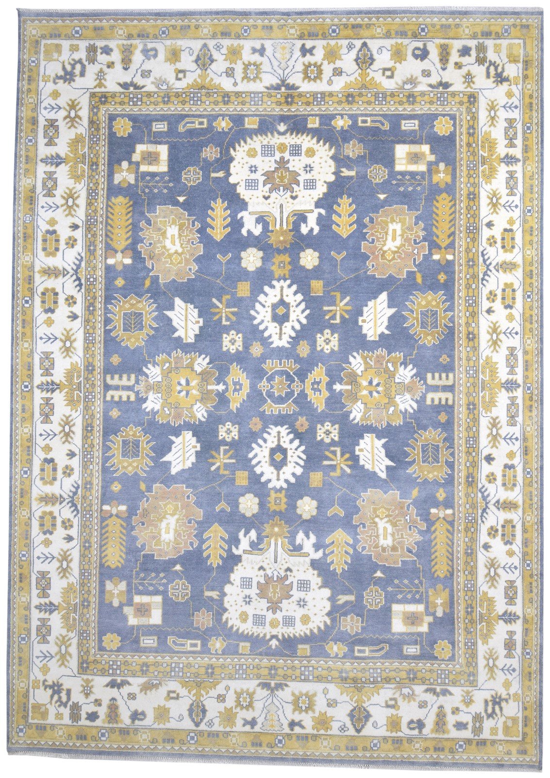 Hand Knotted Blue Wool Rug 10' X 14' Persien Oushak Oriental Extra Large Carpet 