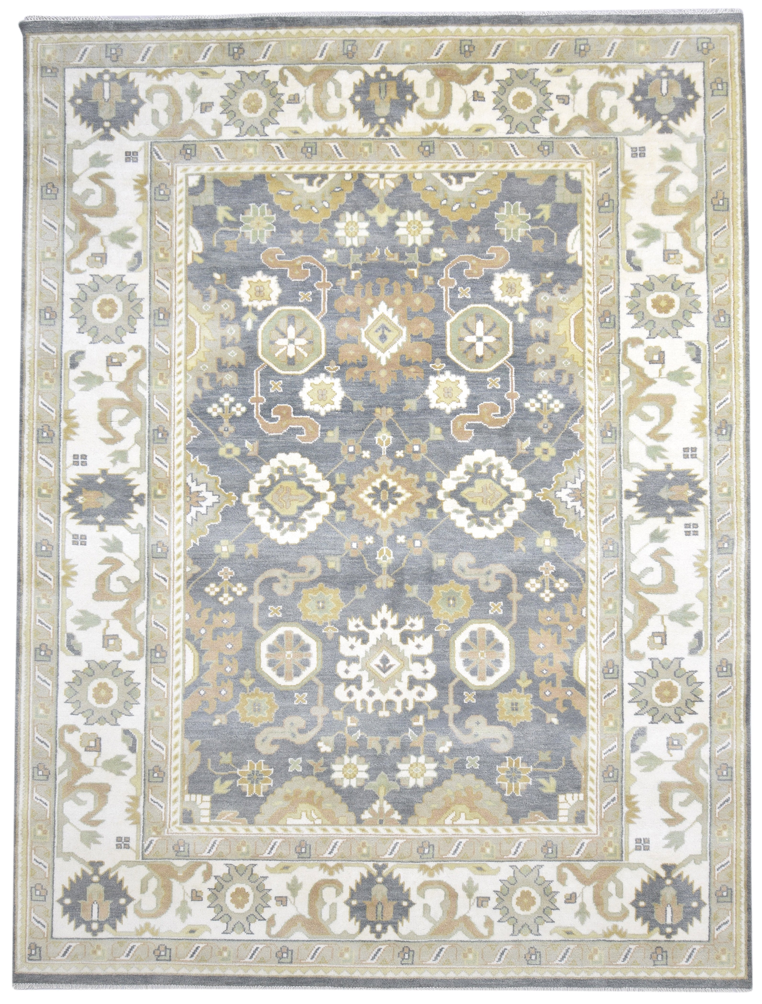 Wool Grey Rug 9' X 12' Persian Hand Knotted Oushak Oriental Extra Large Carpet 