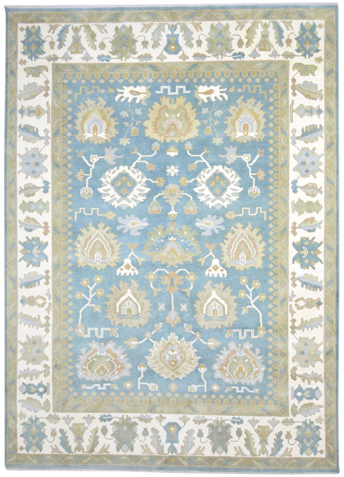 Blue Wool Rug 9' X 12' Persien Hand Knotted Oushak Oriental Large Carpet 