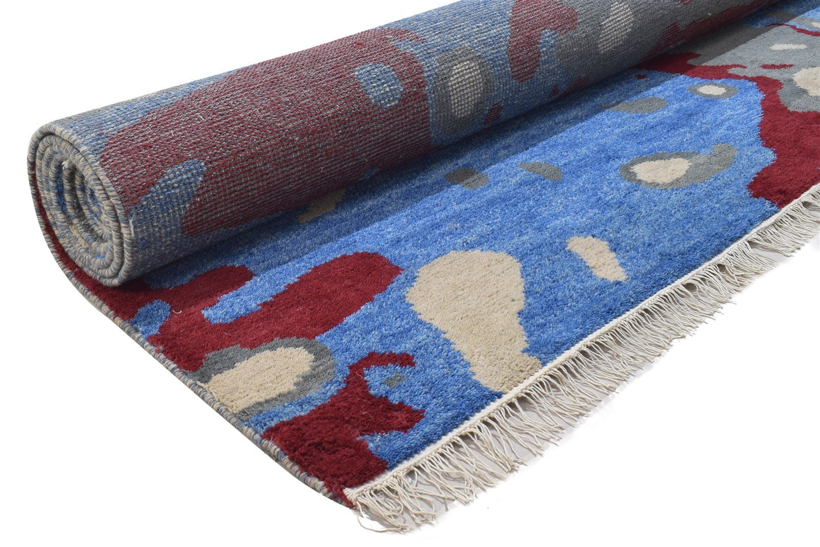 Hand Knotted Blue Wool Rug 9' X 12' Modern Indian Abstract Extra Large Carpet 