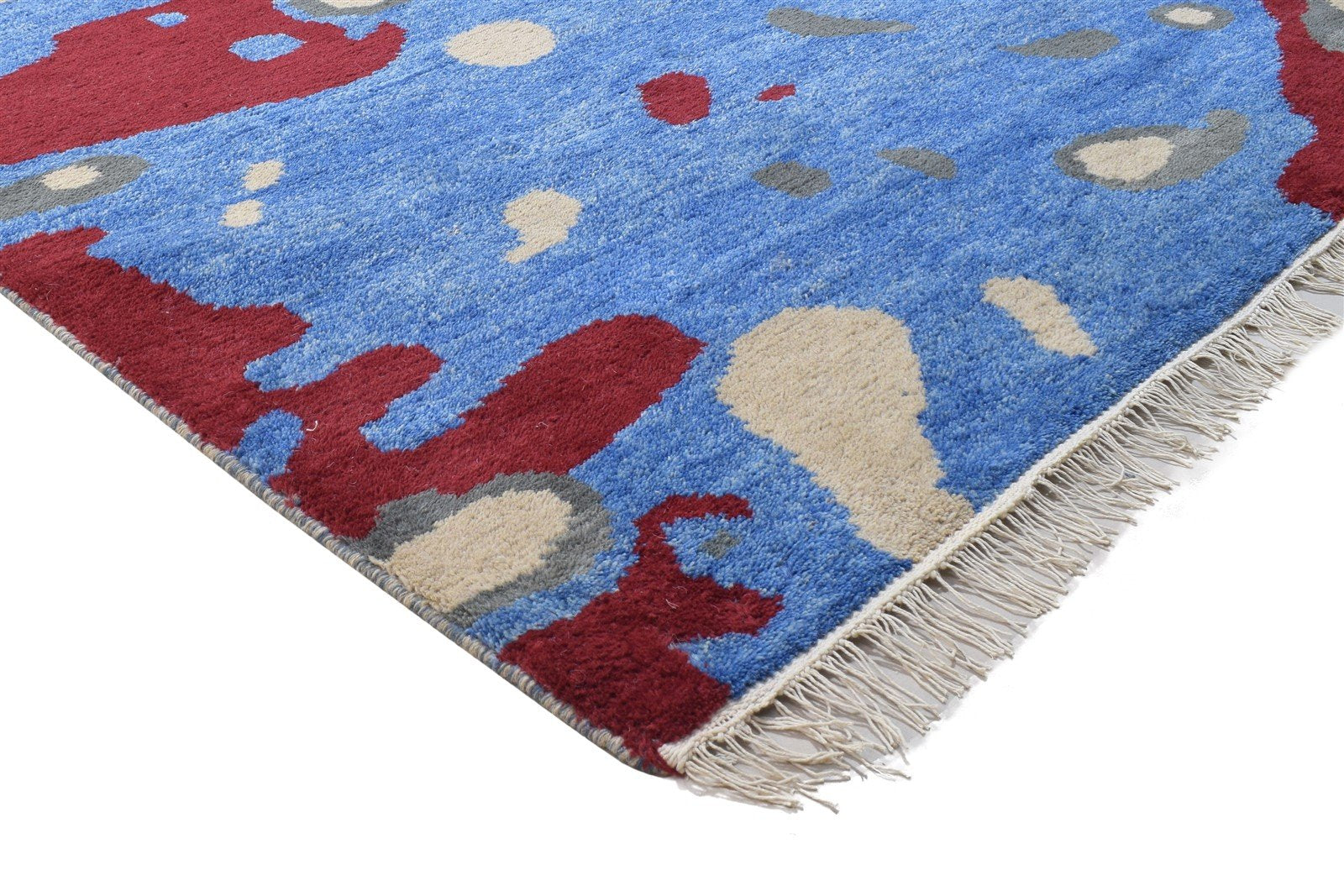 Hand Knotted Blue Wool Rug 9' X 12' Modern Indian Abstract Extra Large Carpet 