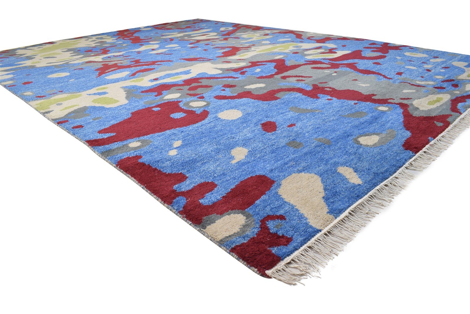 Hand Knotted Blue Wool Rug 9' X 12' Modern Indian Abstract Extra Large Carpet 