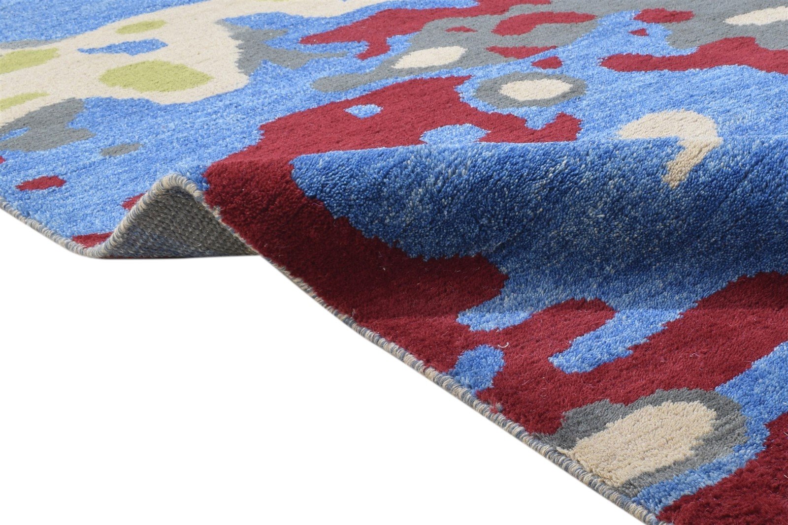 Hand Knotted Blue Wool Rug 9' X 12' Modern Indian Abstract Extra Large Carpet 