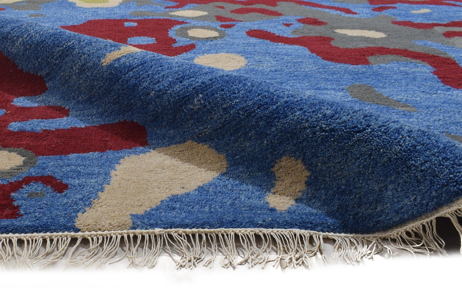 Hand Knotted Blue Wool Rug 9' X 12' Modern Indian Abstract Extra Large Carpet 