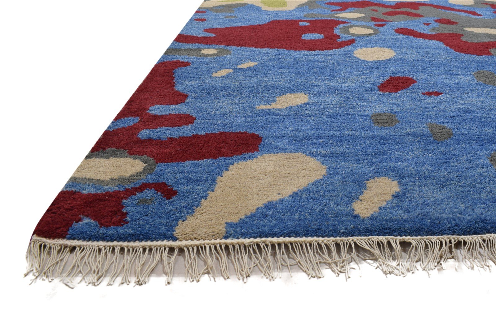 Hand Knotted Blue Wool Rug 9' X 12' Modern Indian Abstract Extra Large Carpet 