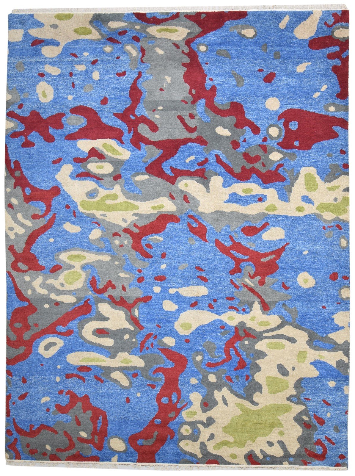 Hand Knotted Blue Wool Rug 9' X 12' Modern Indian Abstract Extra Large Carpet 