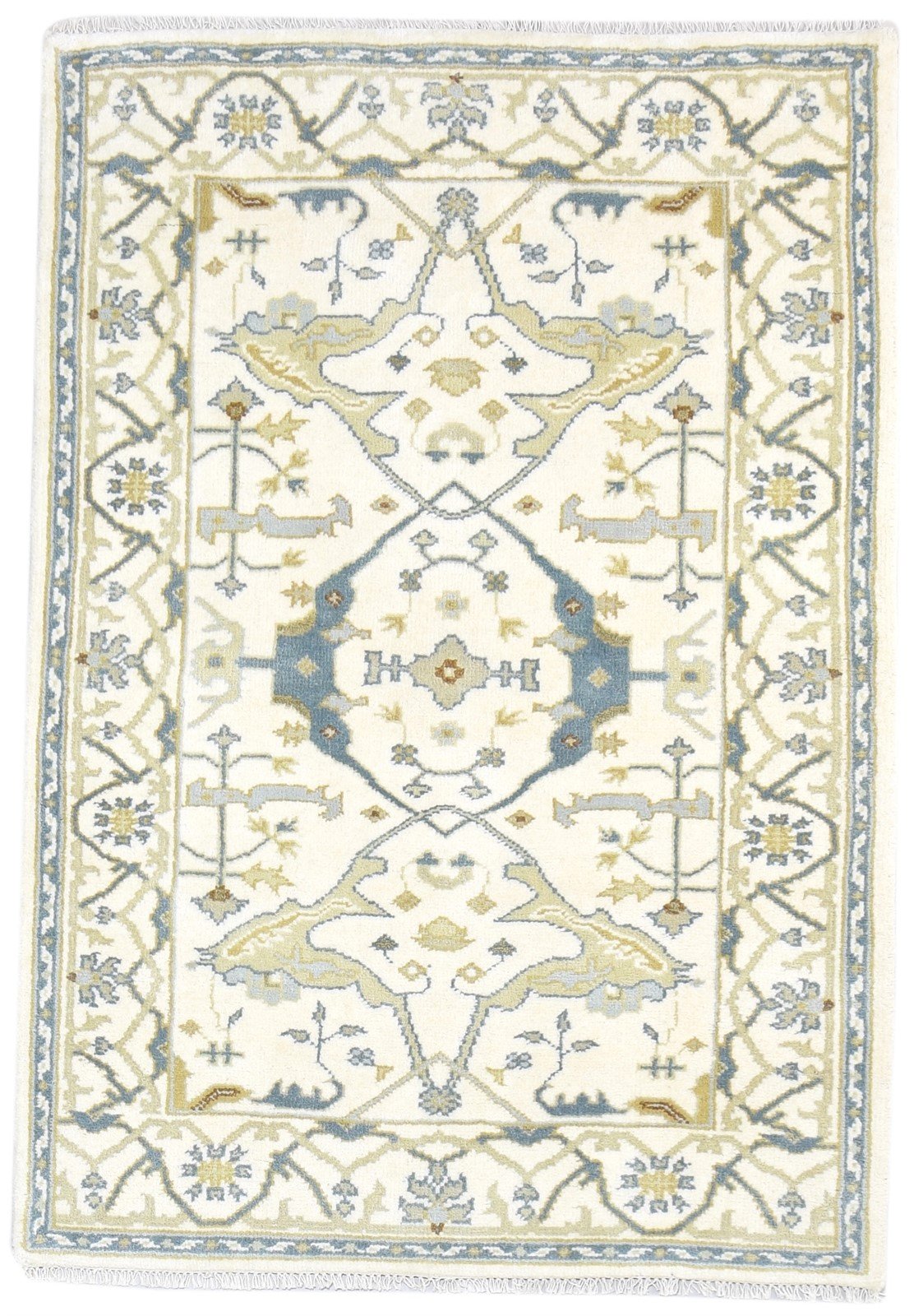 Wool Cream Rug 4' X 6' Persien Hand Knotted Oushak Oriental Room Size Carpet 