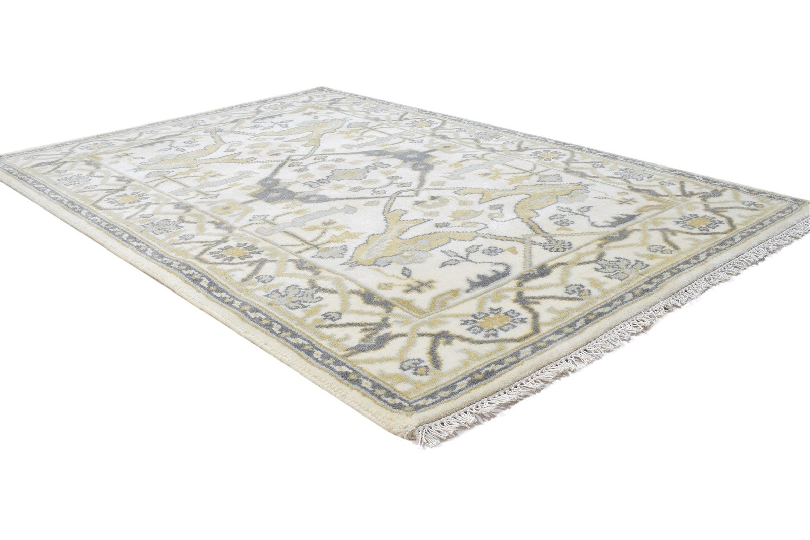 Wool Cream Rug 4' X 6' Persien Hand Knotted Oushak Oriental Room Size Carpet 