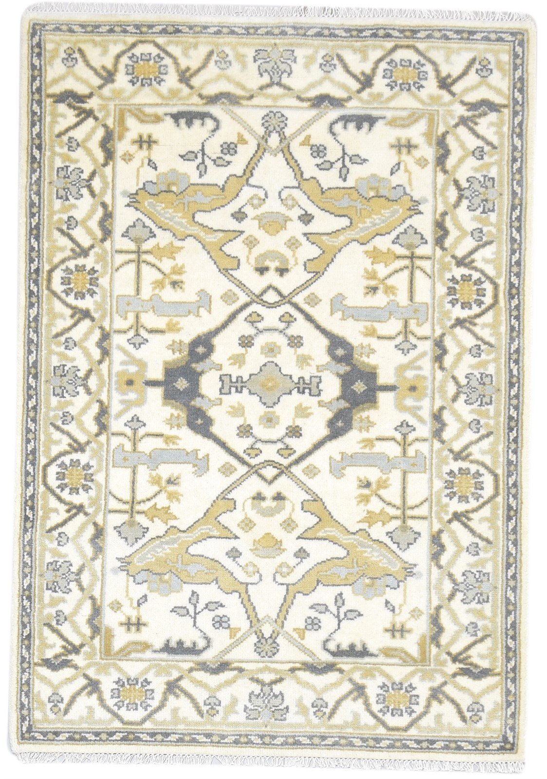 Wool Cream Rug 4' X 6' Persien Hand Knotted Oushak Oriental Room Size Carpet 