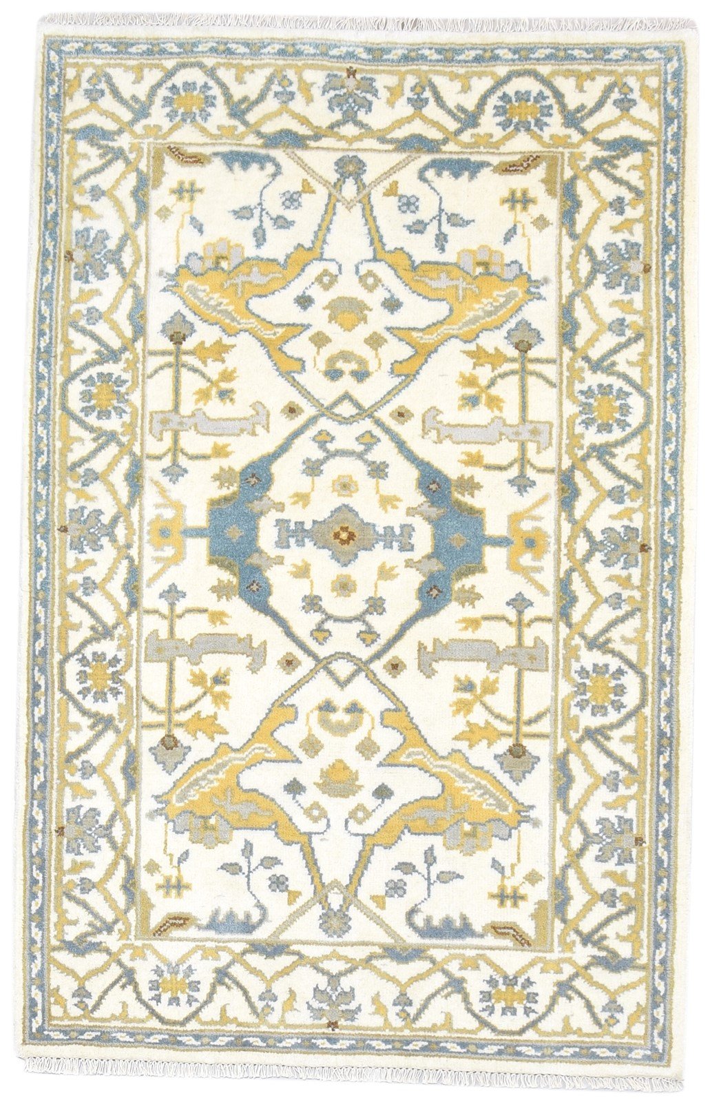 Cream Wool Rug 4' X 6' Persien Hand Knotted Oushak Oriental Room Size Carpet 