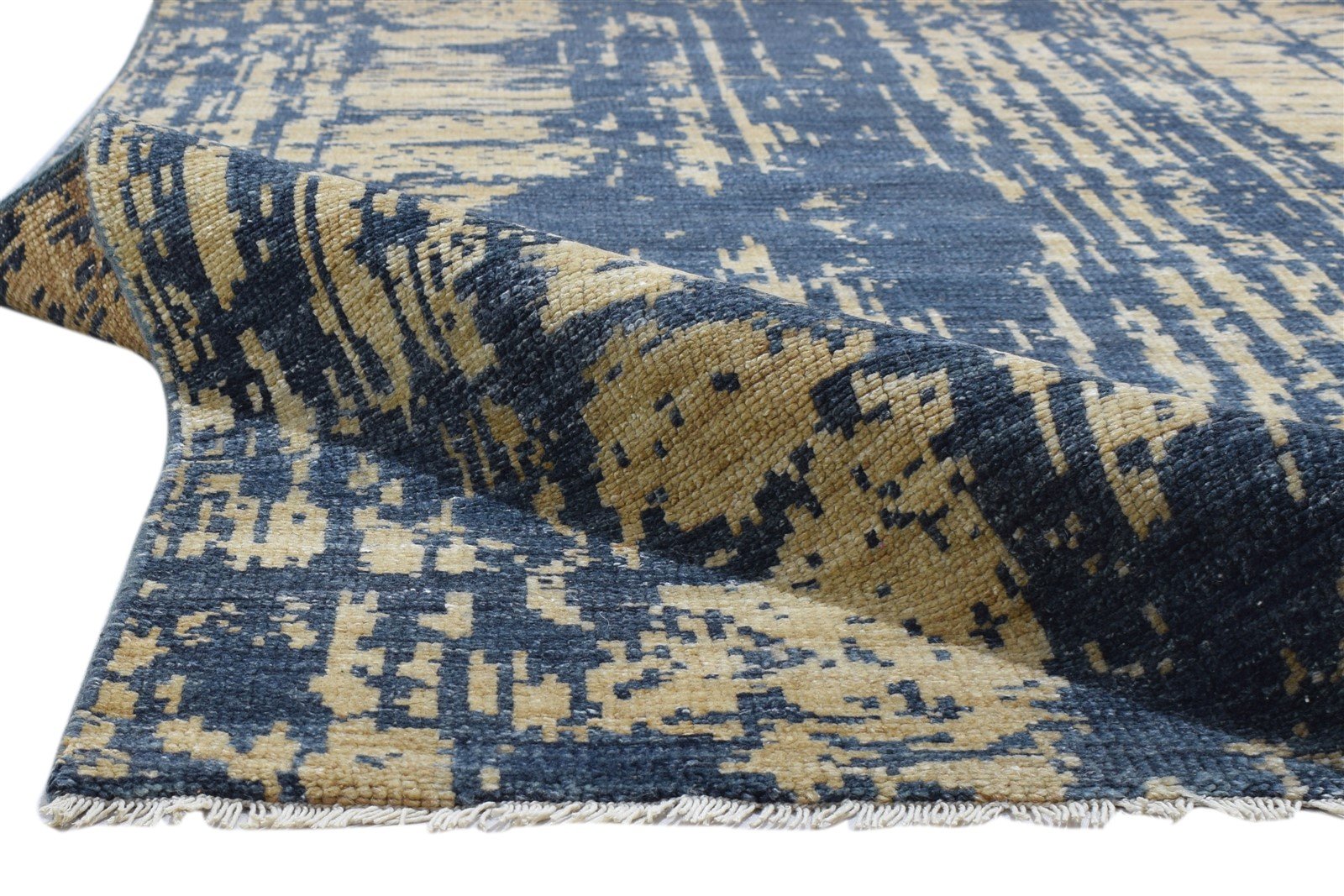 Blue Wool Silk Rug 5X8 Modern Hand Knotted Oriental Abstract Room Size Carpet 