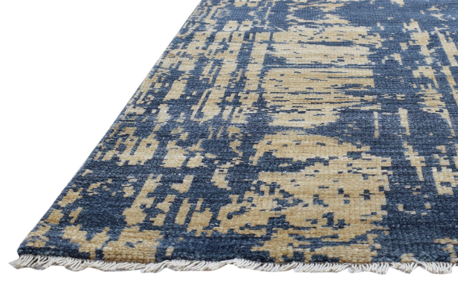 Blue Wool Silk Rug 5X8 Modern Hand Knotted Oriental Abstract Room Size Carpet