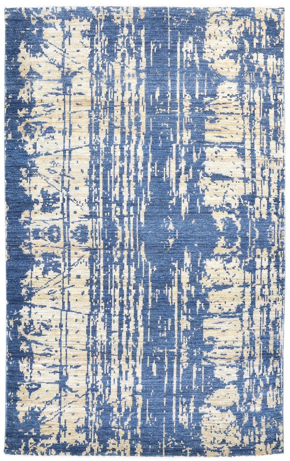 Blue Wool Silk Rug 5X8 Modern Hand Knotted Oriental Abstract Room Size Carpet