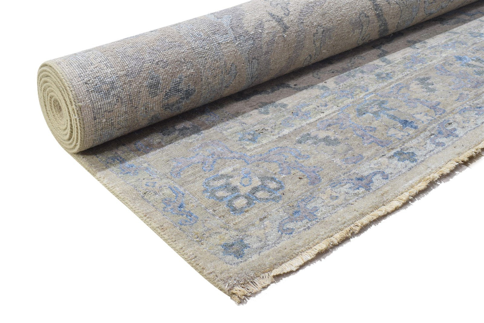 Beige Wool / Silk Rug 8X11 Persian Hand Knotted Oushak Oriental Large Carpet  Area Rug 