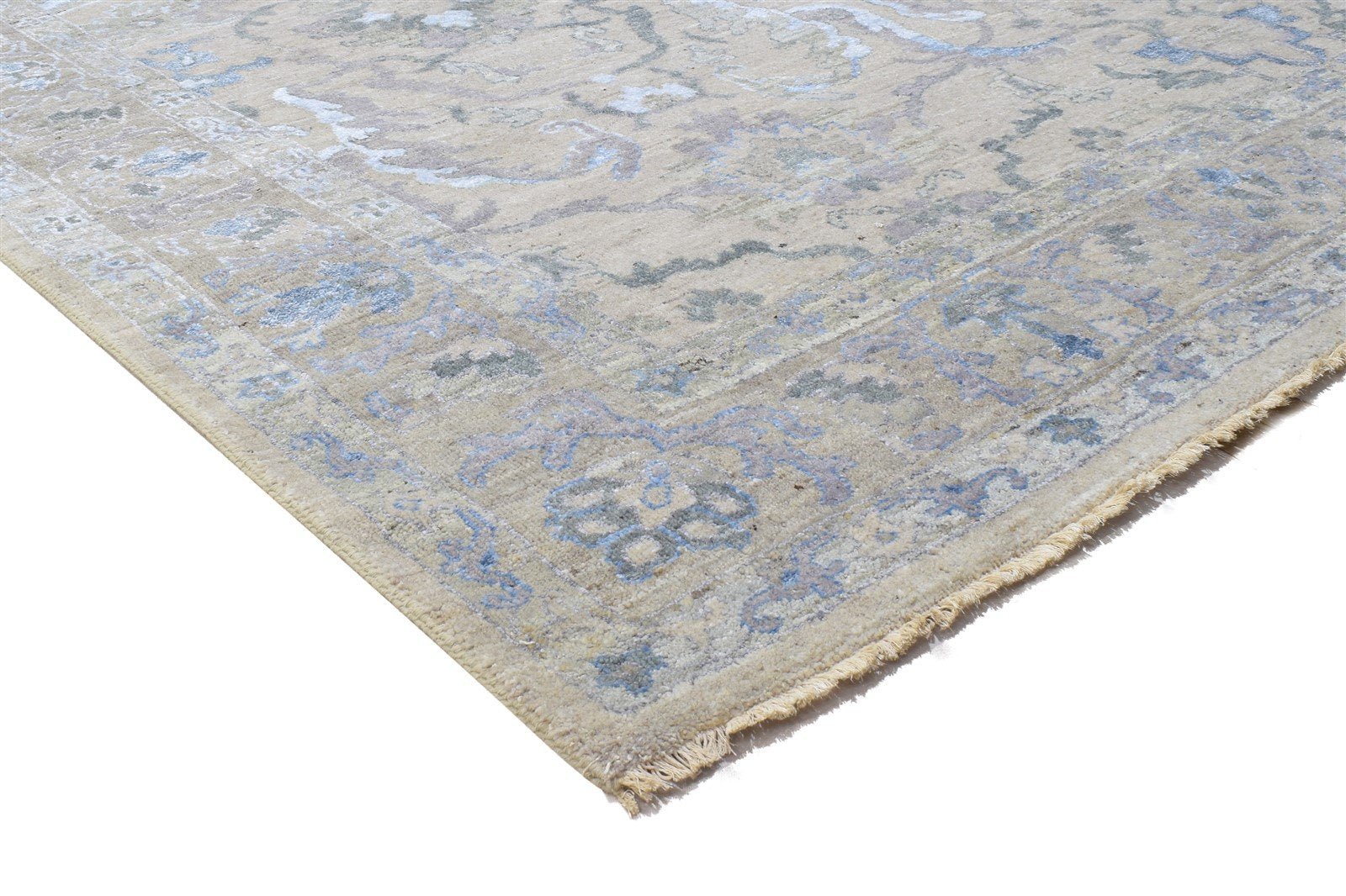 Beige Wool / Silk Rug 8X11 Persian Hand Knotted Oushak Oriental Large Carpet  Area Rug 