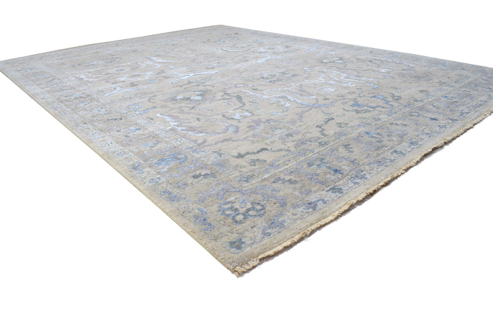 Beige Wool / Silk Rug 8X11 Persian Hand Knotted Oushak Oriental Large Carpet  Area Rug 
