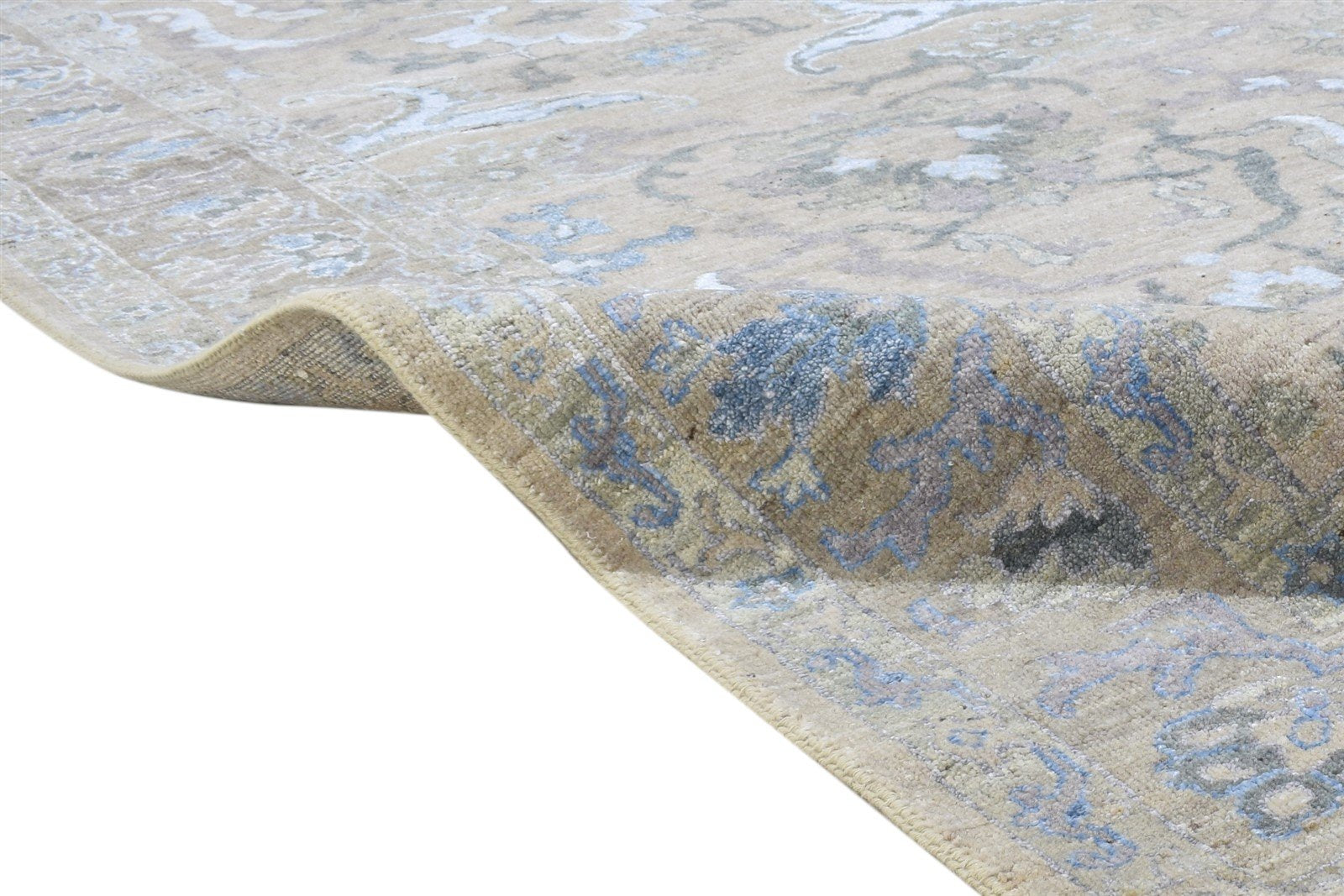 Beige Wool / Silk Rug 8X11 Persian Hand Knotted Oushak Oriental Large Carpet  Area Rug 
