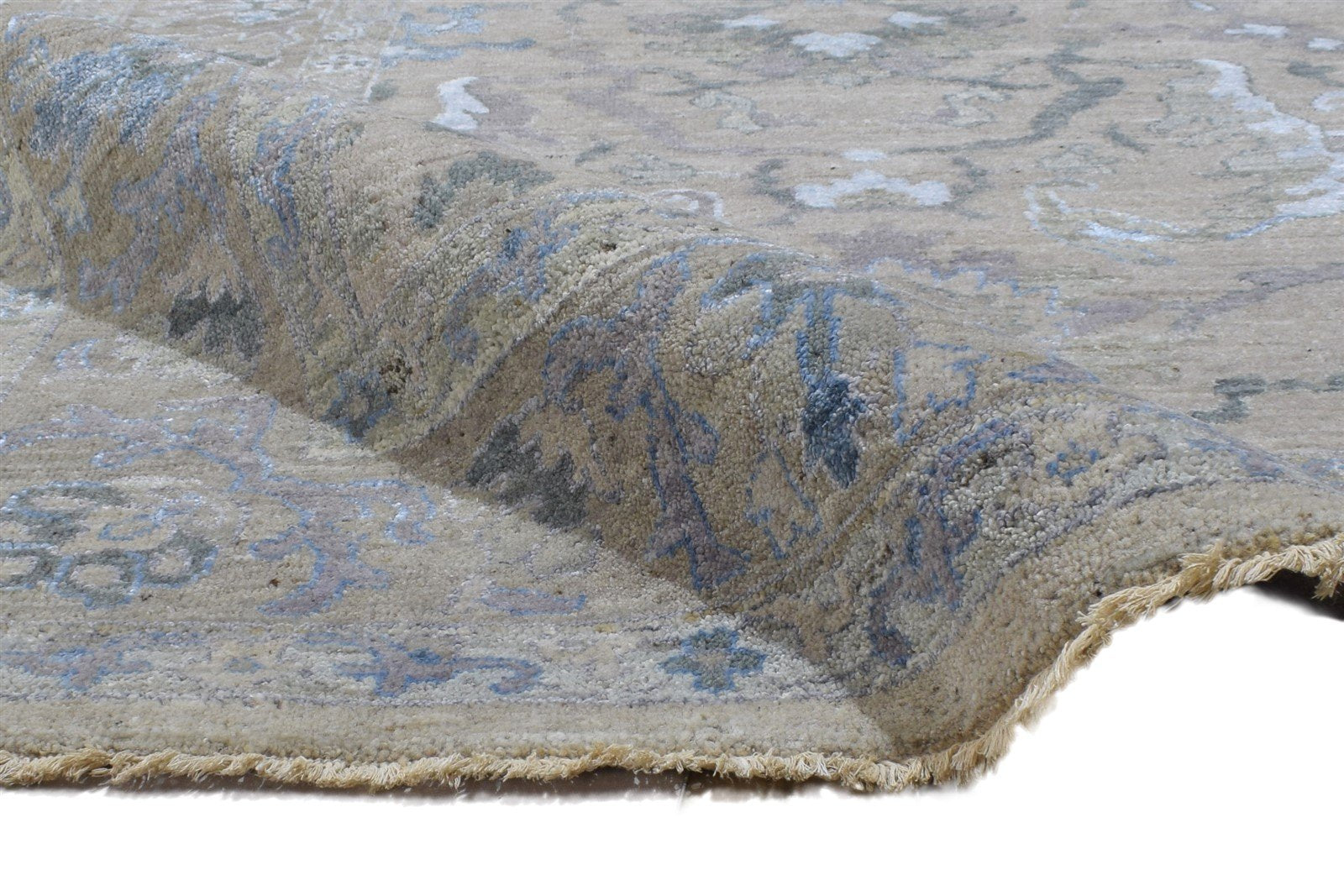 Beige Wool / Silk Rug 8X11 Persian Hand Knotted Oushak Oriental Large Carpet  Area Rug 