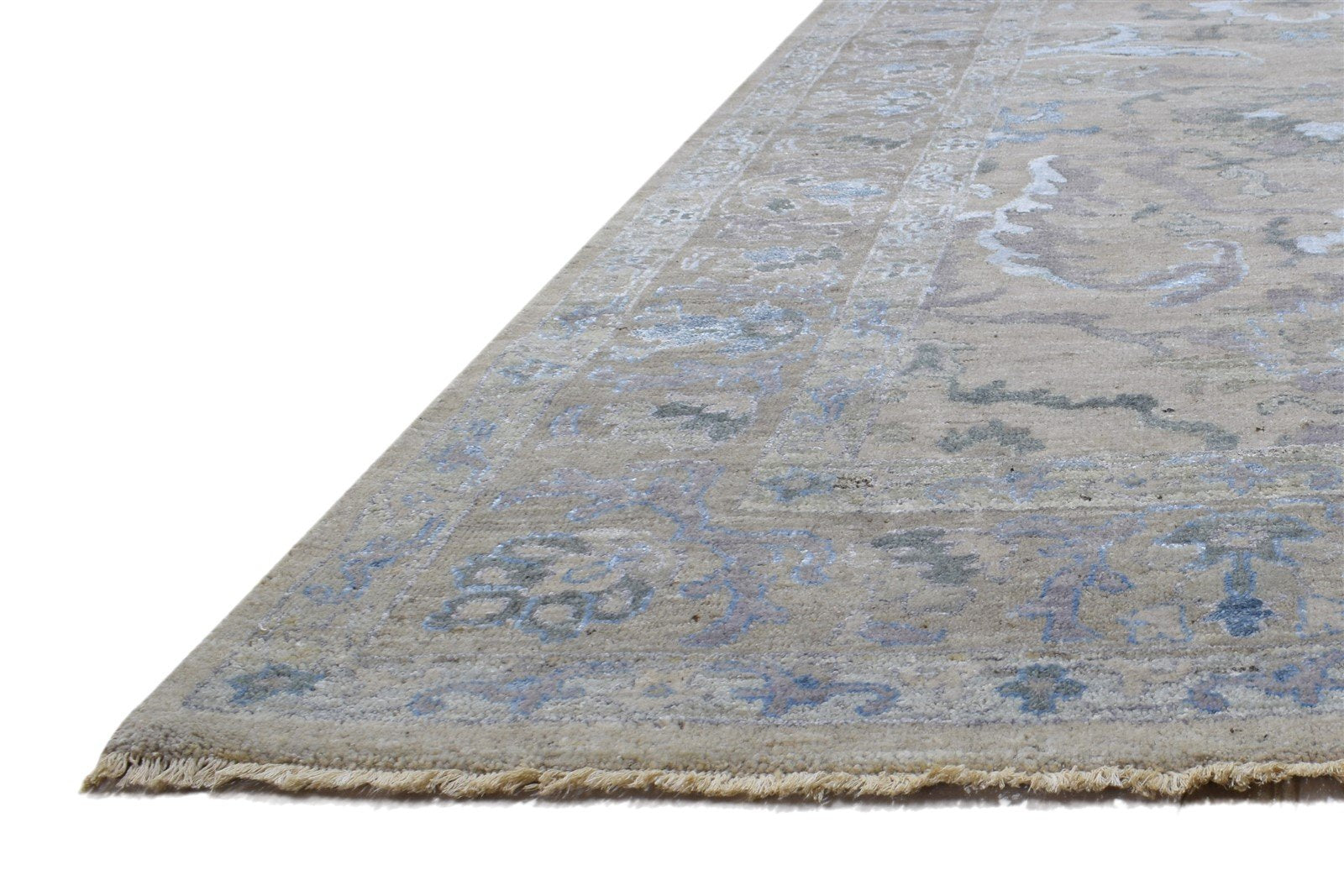 Beige Wool / Silk Rug 8X11 Persian Hand Knotted Oushak Oriental Large Carpet  Area Rug 