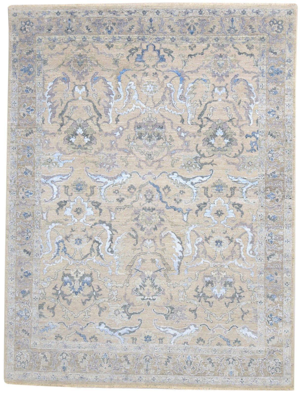 Beige Wool / Silk Rug 8X11 Persian Hand Knotted Oushak Oriental Large Carpet  Area Rug 