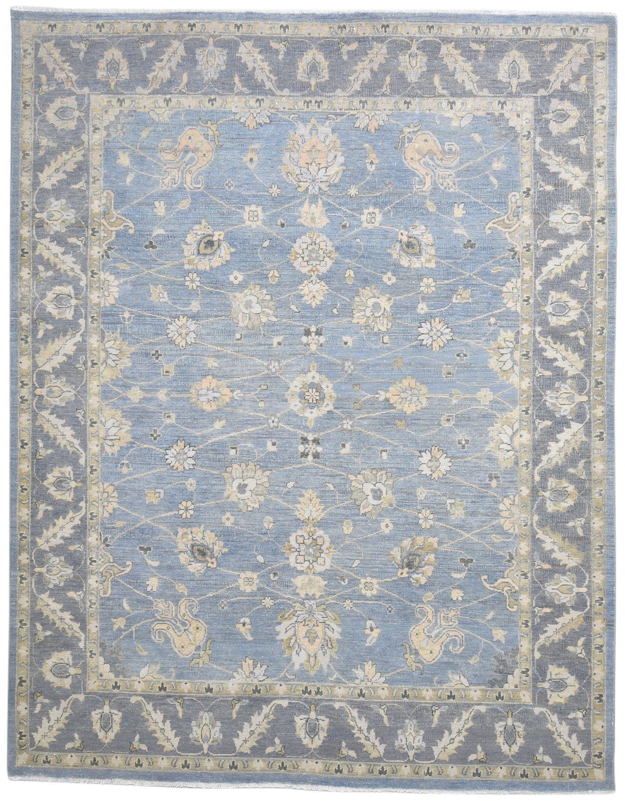 Wool Blue Rug 8' X 10' Persian Hand Knotted Mughal Oriental Large Carpet 