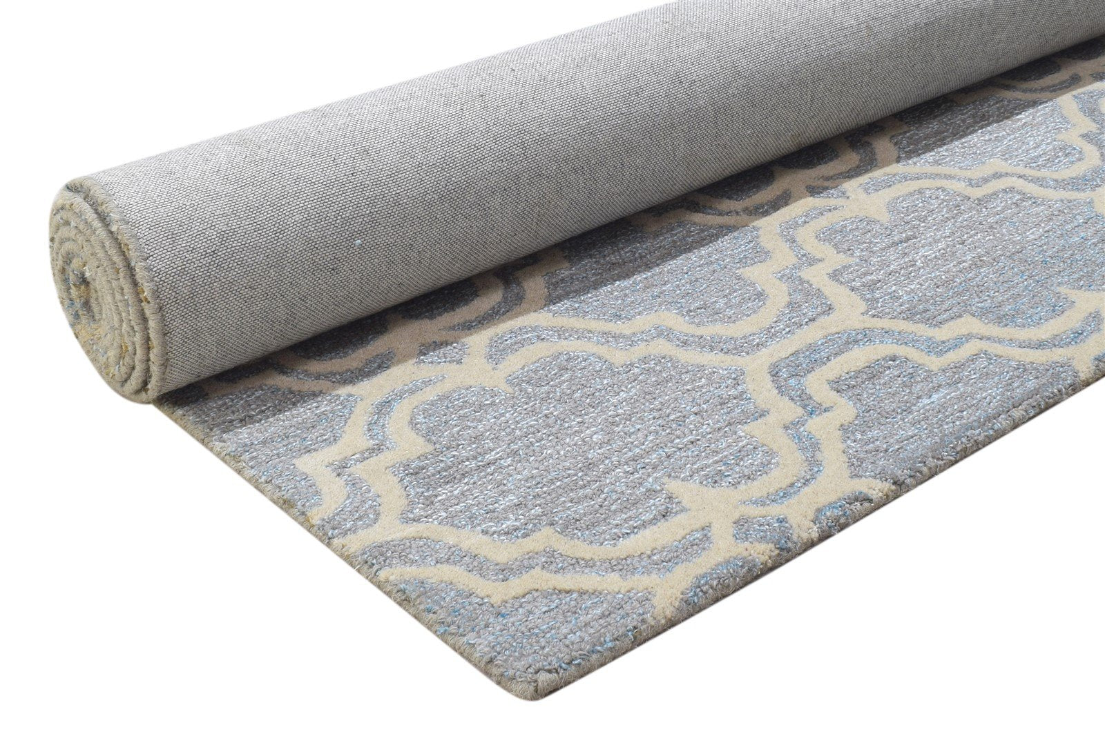 5' X 8' Rug Wool Grey Modern Hand Tufted Moroccan Scroll Tile Room Size Carpet 