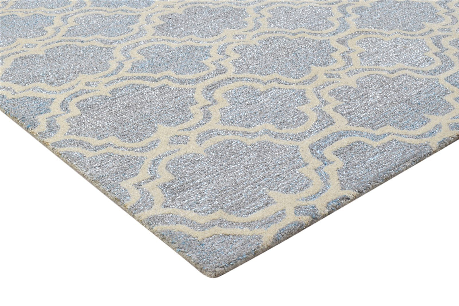 5' X 8' Rug Wool Grey Modern Hand Tufted Moroccan Scroll Tile Room Size Carpet 