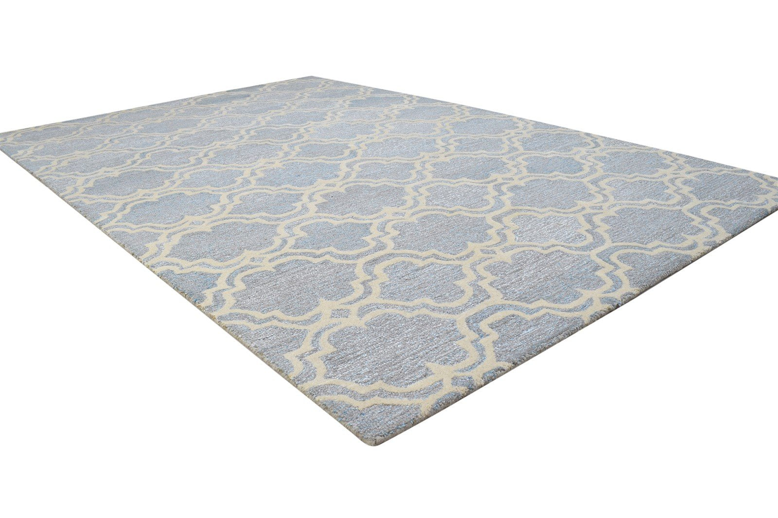 5' X 8' Rug Wool Grey Modern Hand Tufted Moroccan Scroll Tile Room Size Carpet 