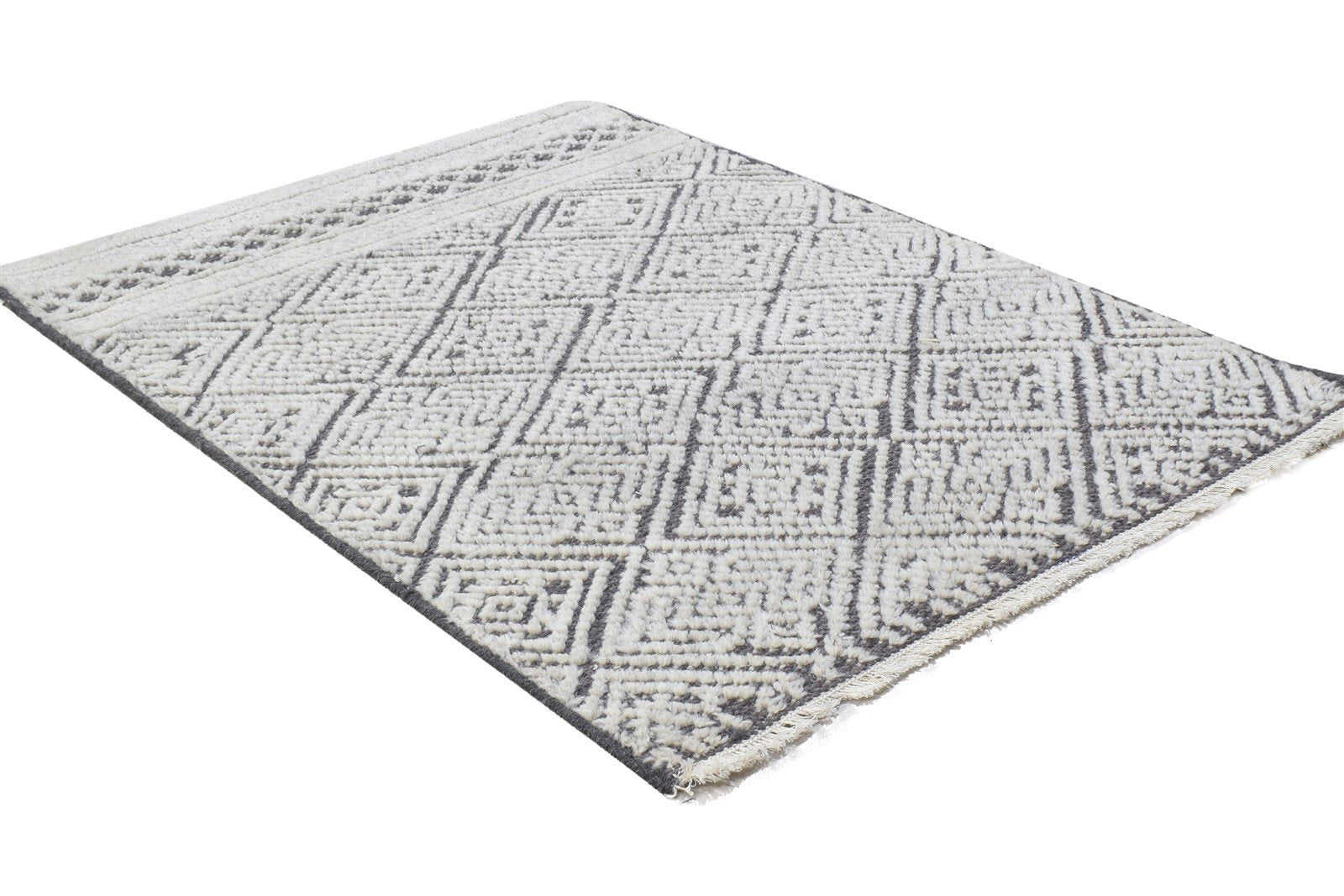 Wool Charcoal Rug 2X3 Modern Hand Knotted Scandinavian Geometric Small Carpet 