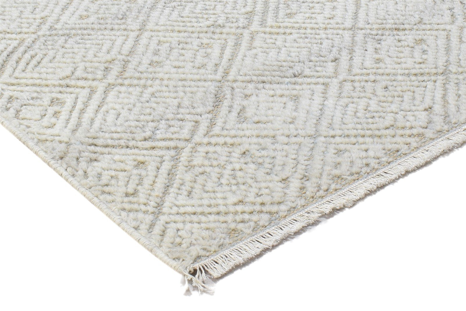 2' X 3' Rug Wool Beige Modern Hand Knotted Scandinavian Geometric Small Carpet 