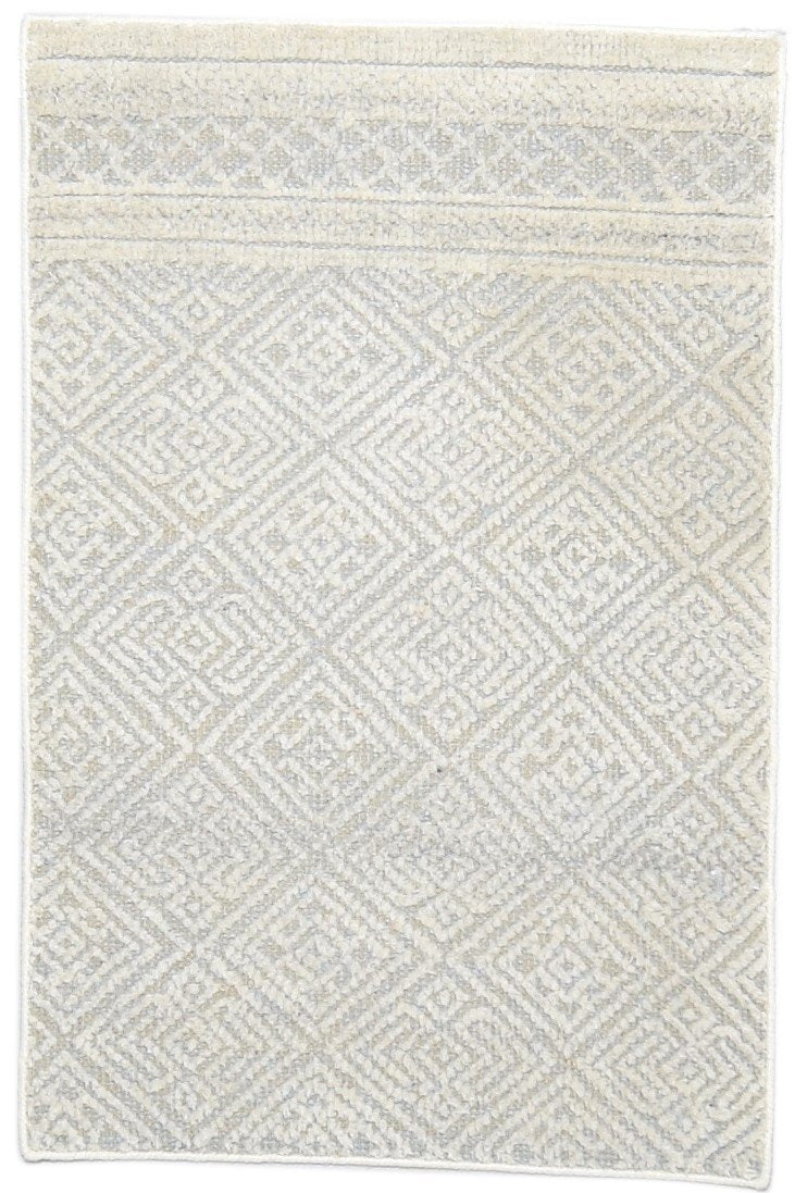 Hand Knotted Grey Wool Rug 2' X 3' Modern Scandinavian Geometric Small Carpet 