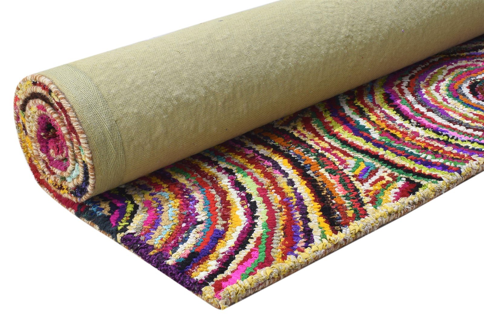 Cotton Polyester Multi Color Rug 5X7 Modern Hand Woven Bohemian Circles 