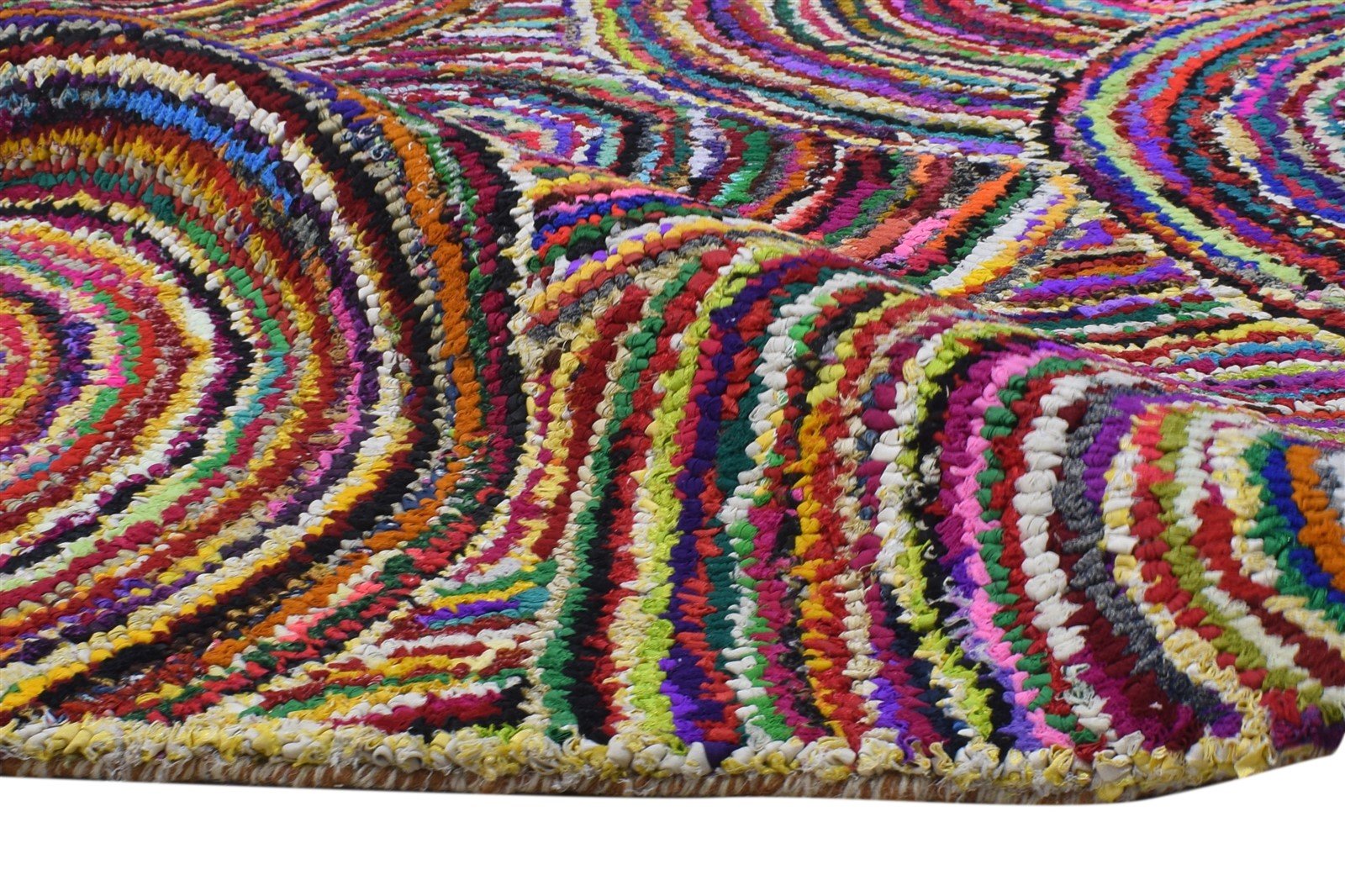 Cotton Polyester Multi Color Rug 5X7 Modern Hand Woven Bohemian Circles 