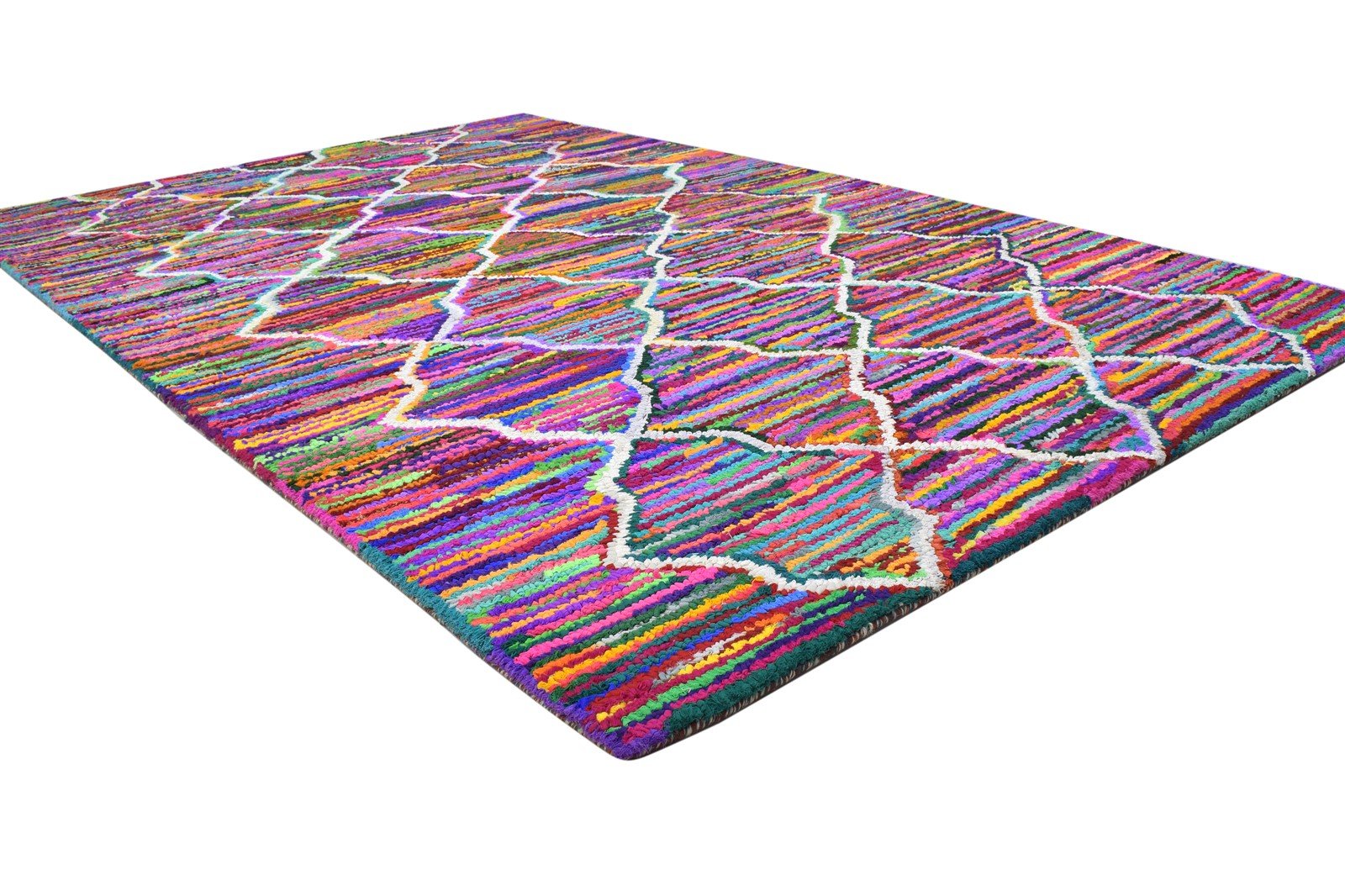 Cotton Polyester Multi Color Rug 5X8 Modern Hand Woven Bohemian Diamond Rug 