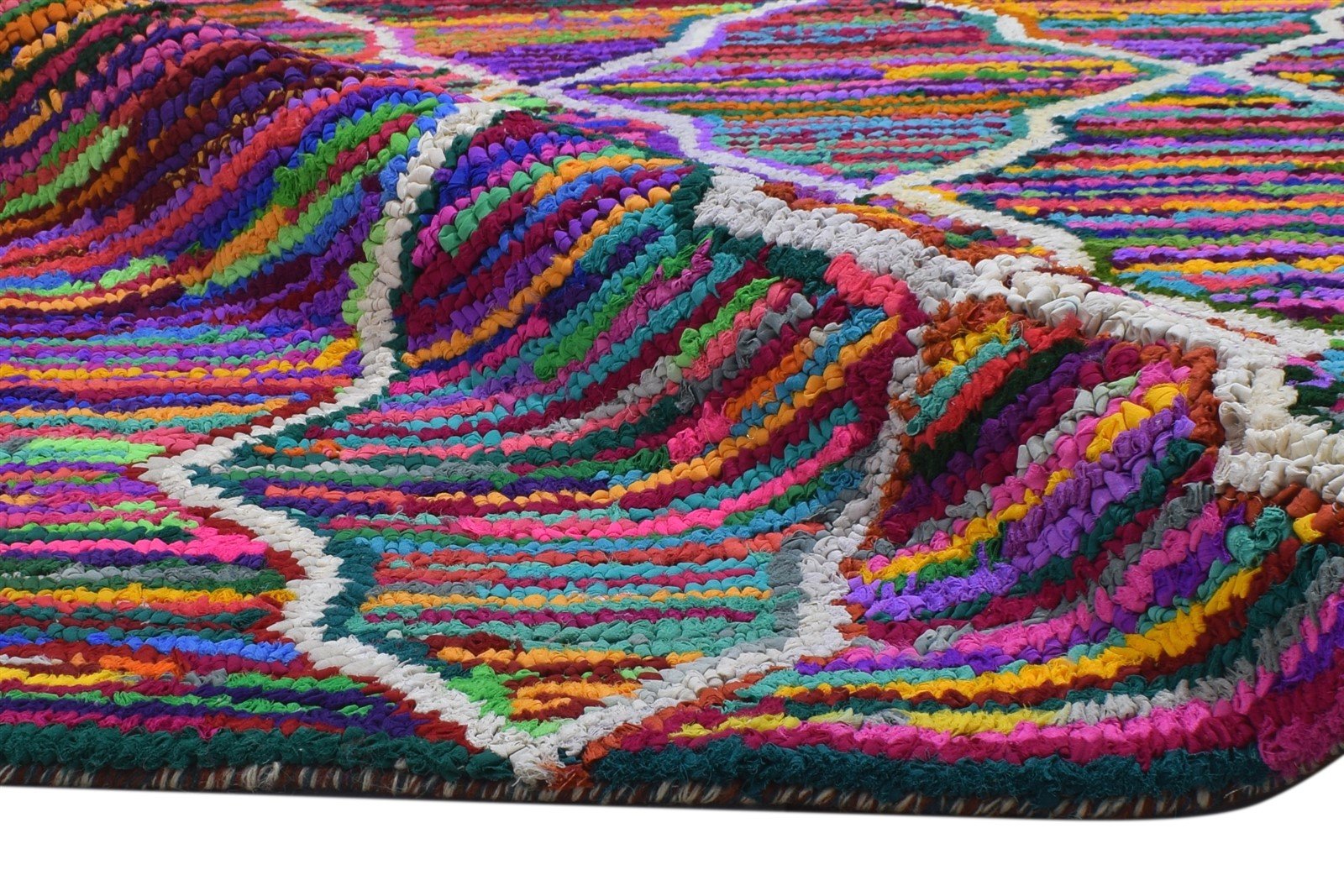 Cotton Polyester Multi Color Rug 5X8 Modern Hand Woven Bohemian Diamond Rug 