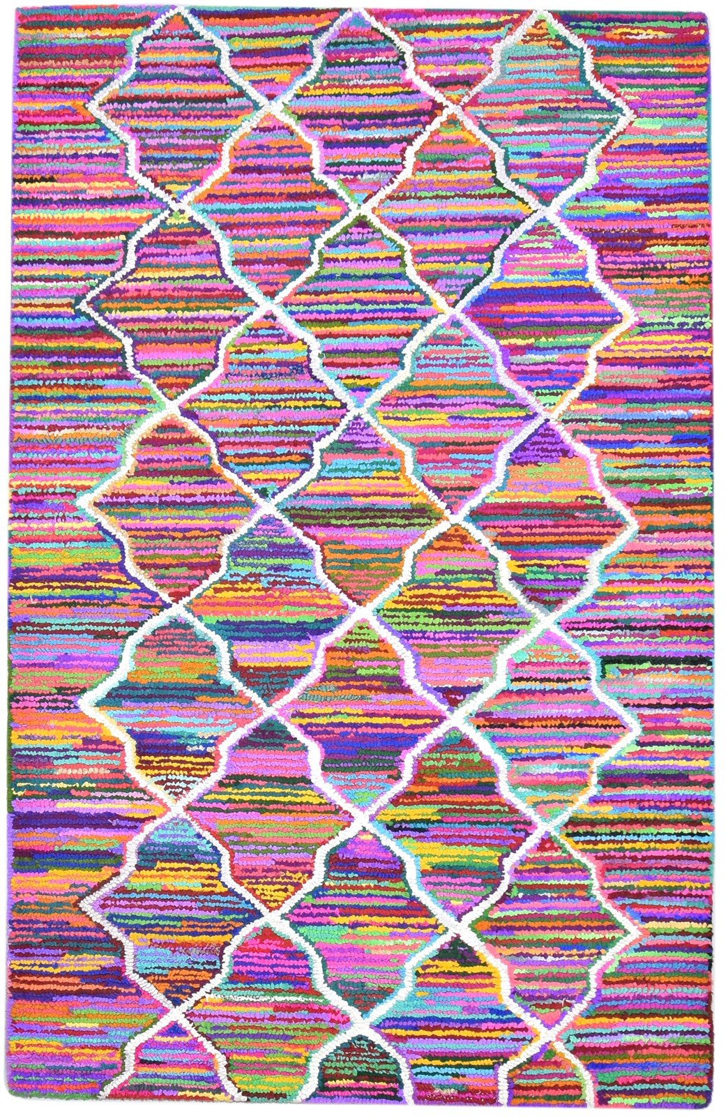 Cotton Polyester Multi Color Rug 5X8 Modern Hand Woven Bohemian Diamond Rug 