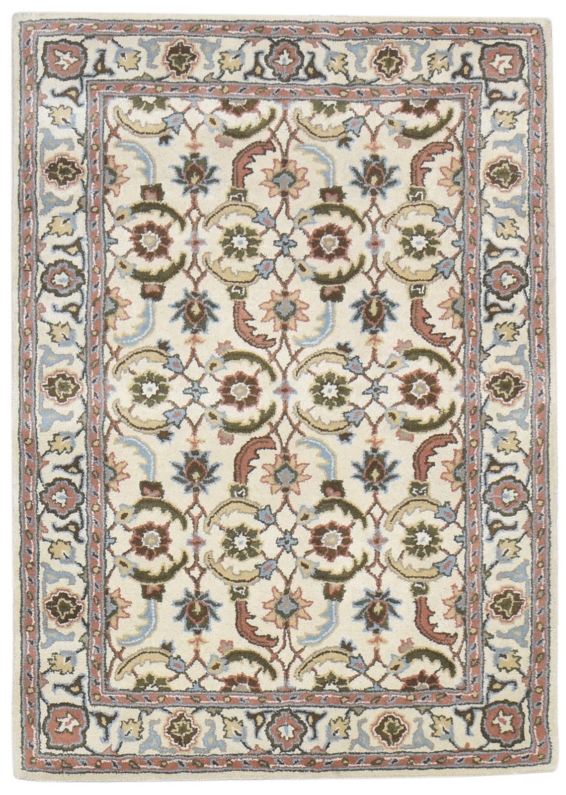 Cream Wool Rug 4' X 6' Persian Hand Tufted Kashan Oriental Room Size Carpet 