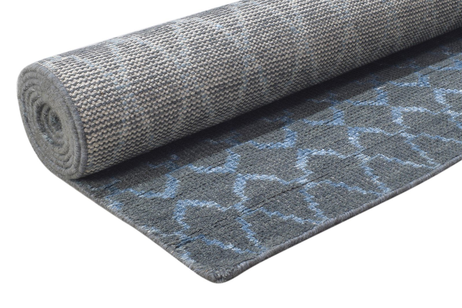 Wool / Silk Dark Grey Rug 8X10 Modern Hand Knotted Moroccan Trellis Large 