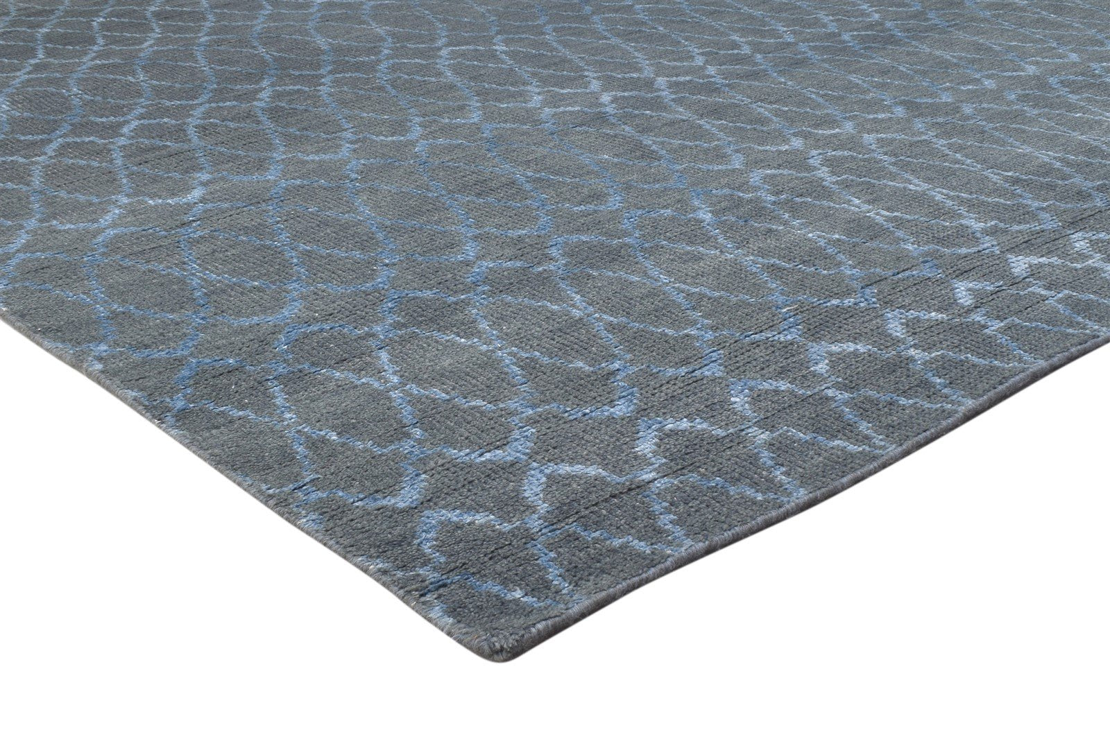 Wool / Silk Dark Grey Rug 8X10 Modern Hand Knotted Moroccan Trellis Large 