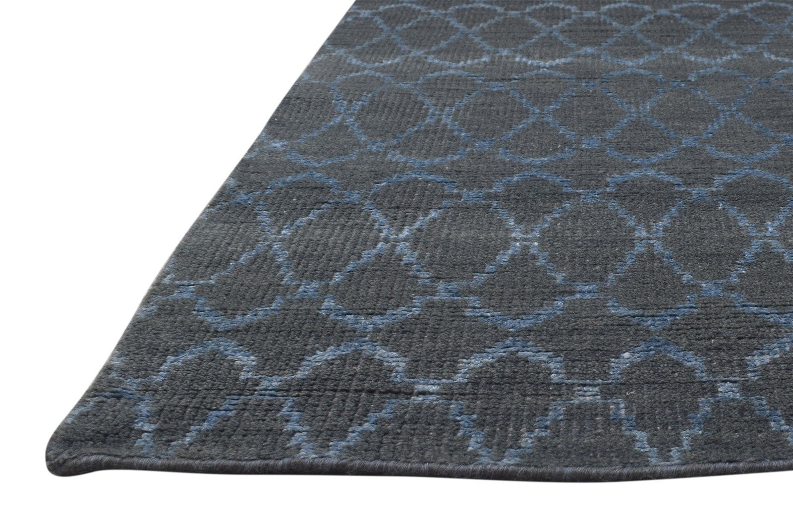 Wool / Silk Dark Grey Rug 8X10 Modern Hand Knotted Moroccan Trellis Large 