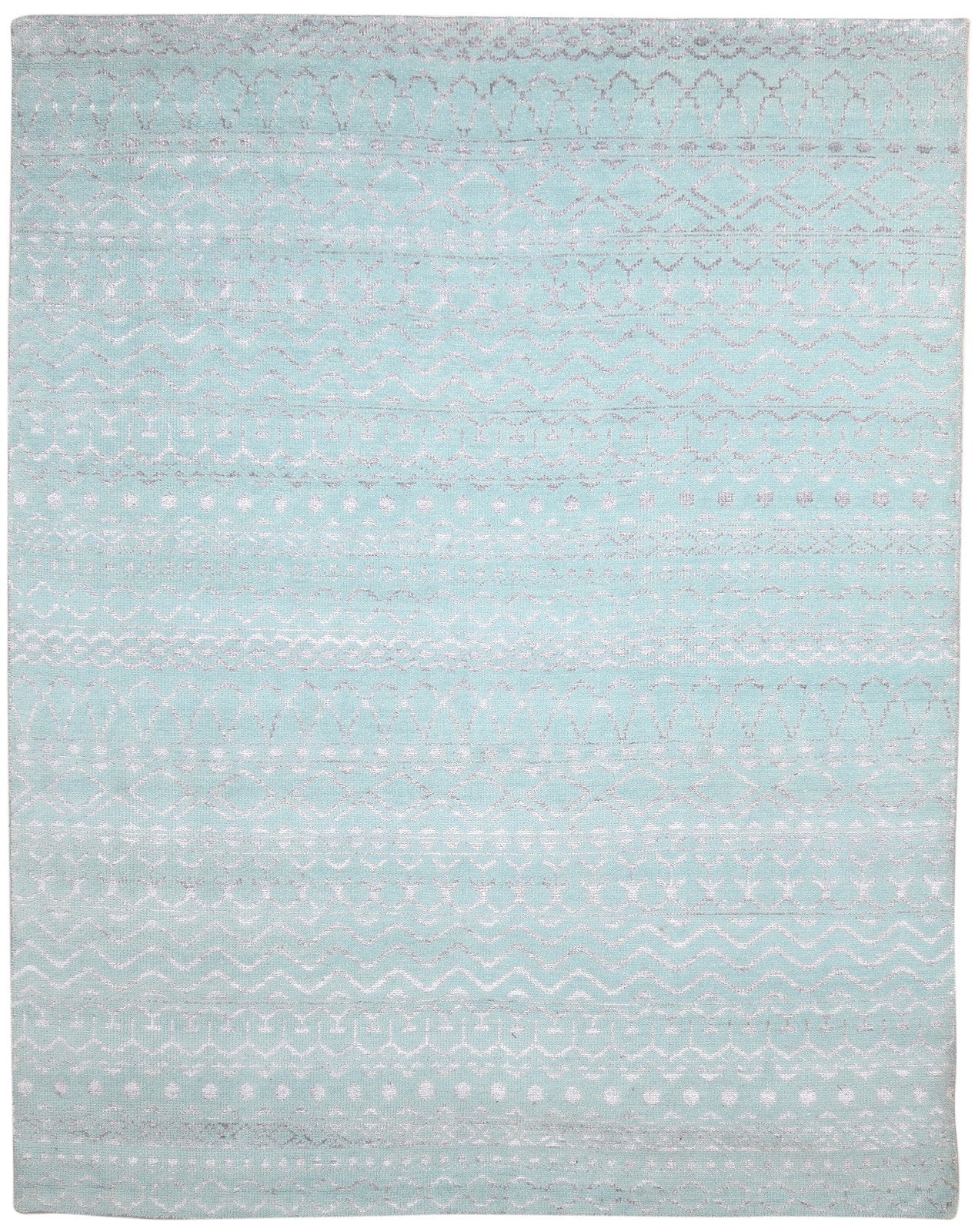 100% Wool, Viscose (Art Silkette, Not Real Art Silk) Blue Rug 8X10 Modern Hand Knotted Scandinavian 