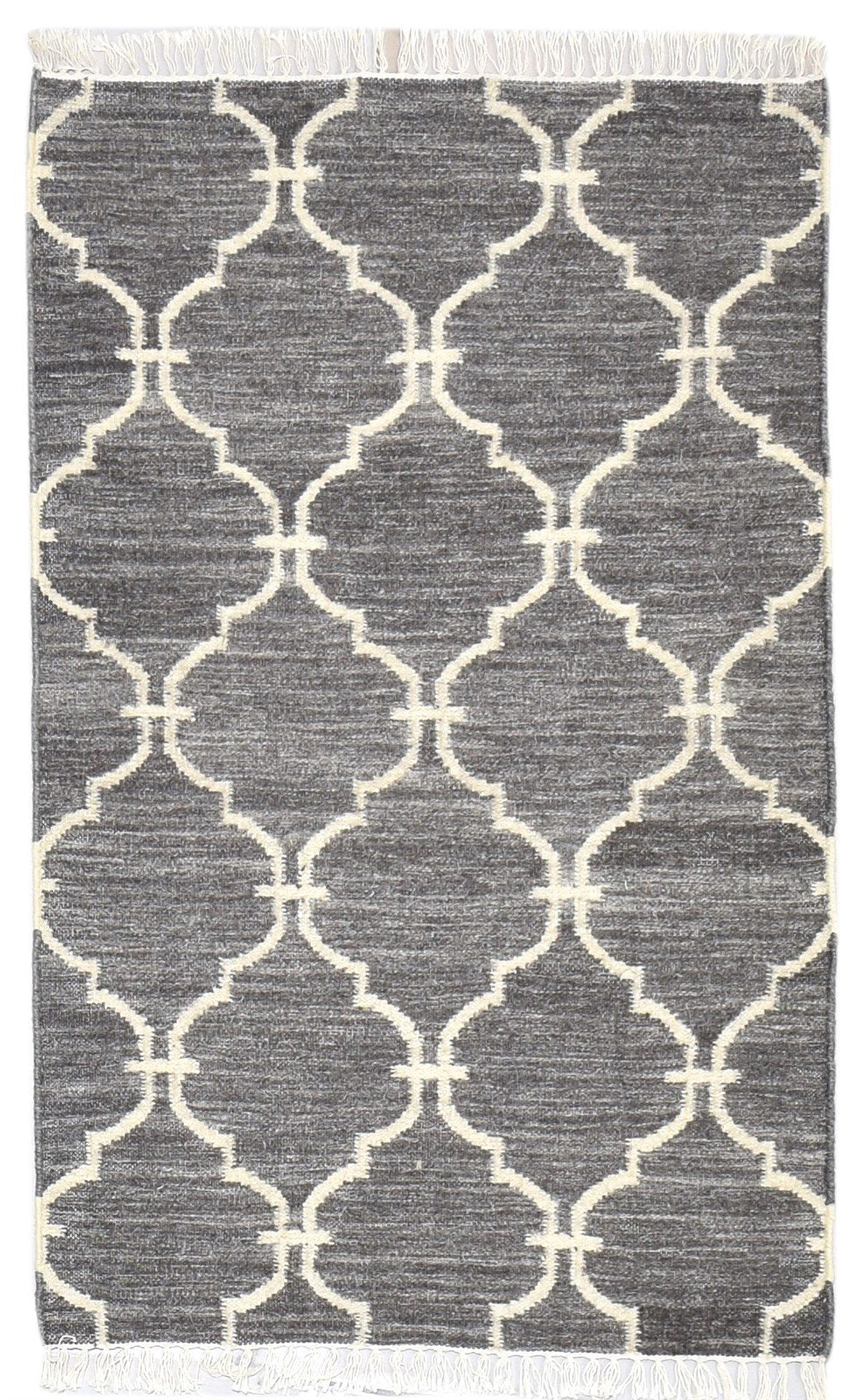 3' X 5' Rug Wool Charcoal Modern Dhurrie Moroccan Trellis Small Carpet 