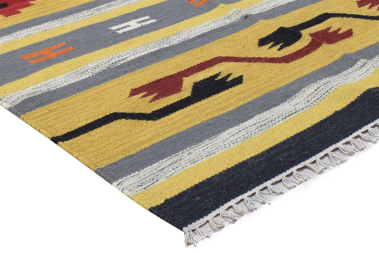 100% Wool Yellow Rug 3' X 6' Persien Dhurrie Oriental Tribal Room Size Carpet 